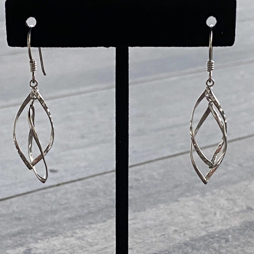 925 MA Thailand Sterling Silver Earrings Dangles Drops Art Deco Textured VTG - Picture 12 of 12